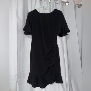 Elegant Black Ruffle Sleeve Mini Dress